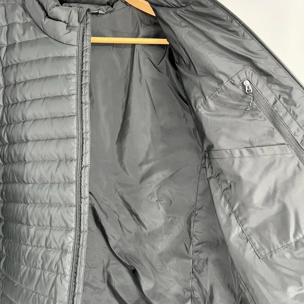 Eddie Bauer Puffer Jacket Mens 2XL Black Solid Full Zip Down Filled Quilted Logo